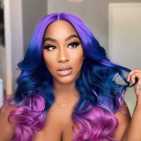💫 22” PURPLE TRI OMBREMERMAID BODY WAVY CURLY LACE FRONT WIG *NEW*5” LACE PRT